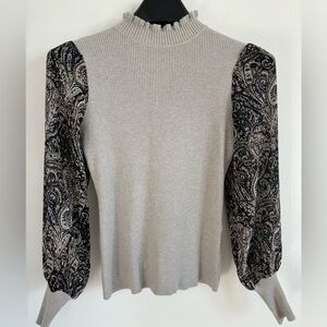 Siani Milano Sweater Womens Small Cream Ribbed Paisley‎ Sheer Romantic Preppy